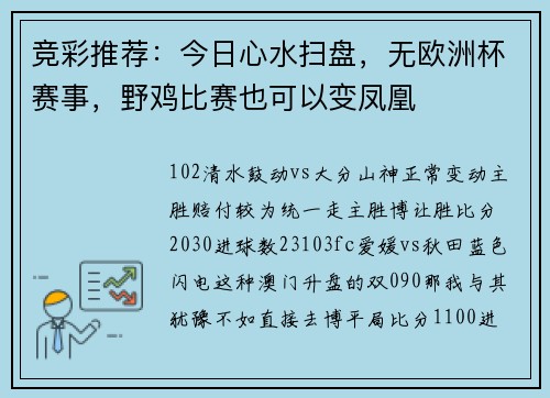 竞彩推荐：今日心水扫盘，无欧洲杯赛事，野鸡比赛也可以变凤凰